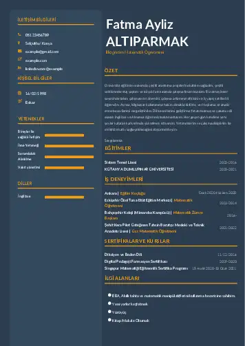 Matematik Öğretmeni Cv Örnekleri cv indir